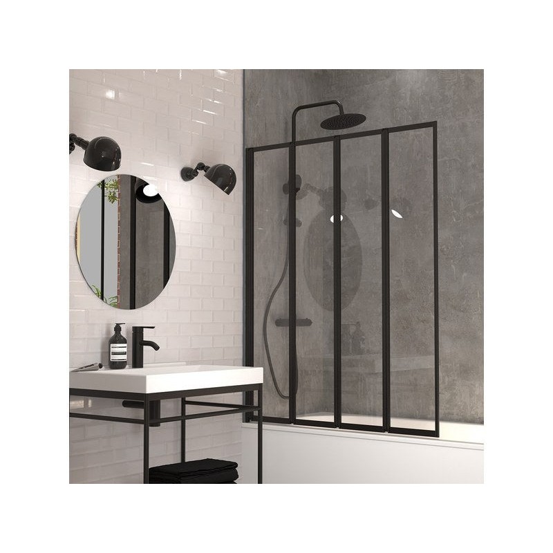 Pare-baignoire pivotant pliant transparent noir, H.140 x l.110 cm Exalt