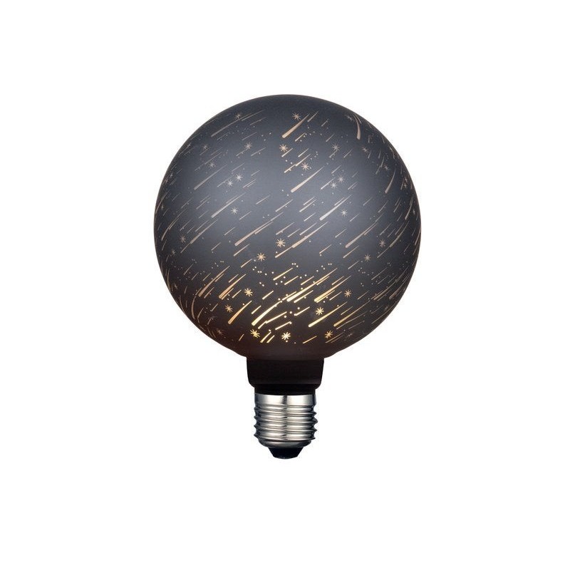 Ampoule led deco meteores, globe 125mm, E27, 470Lm, 1800K blanc très chaud, noir/or, XXCELL