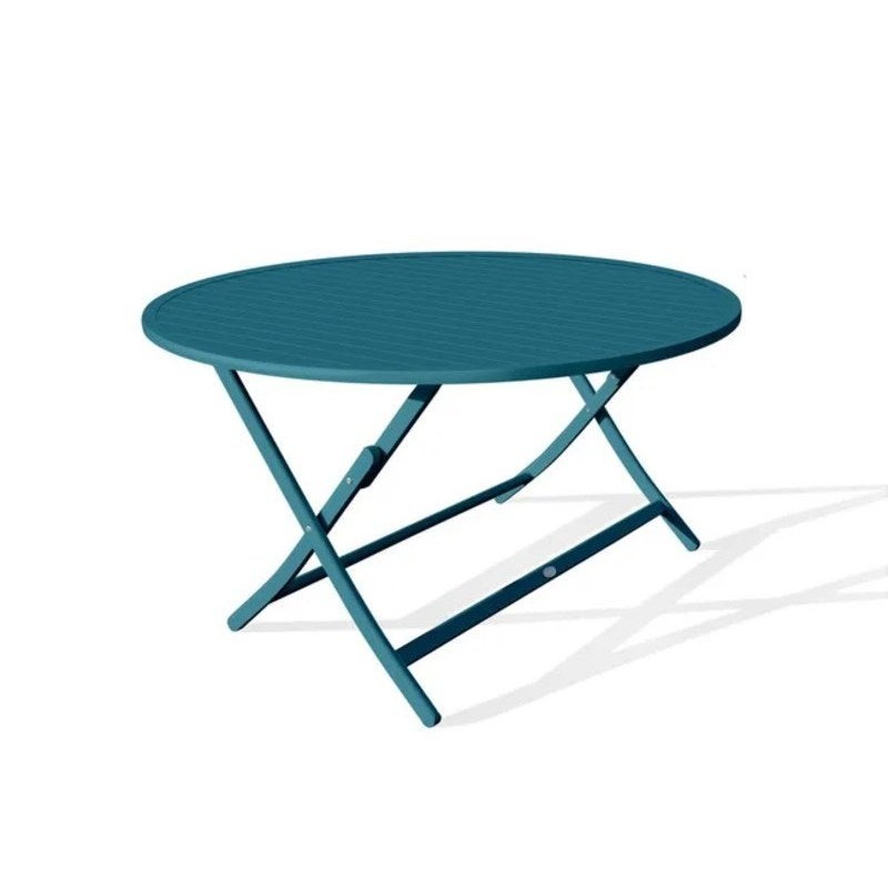 Table de jardin Marius ronde d110 en aluminium bleu canard 4 personnes