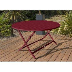 Table de jardin Marius ronde d110 en aluminium carmin 4 personnes