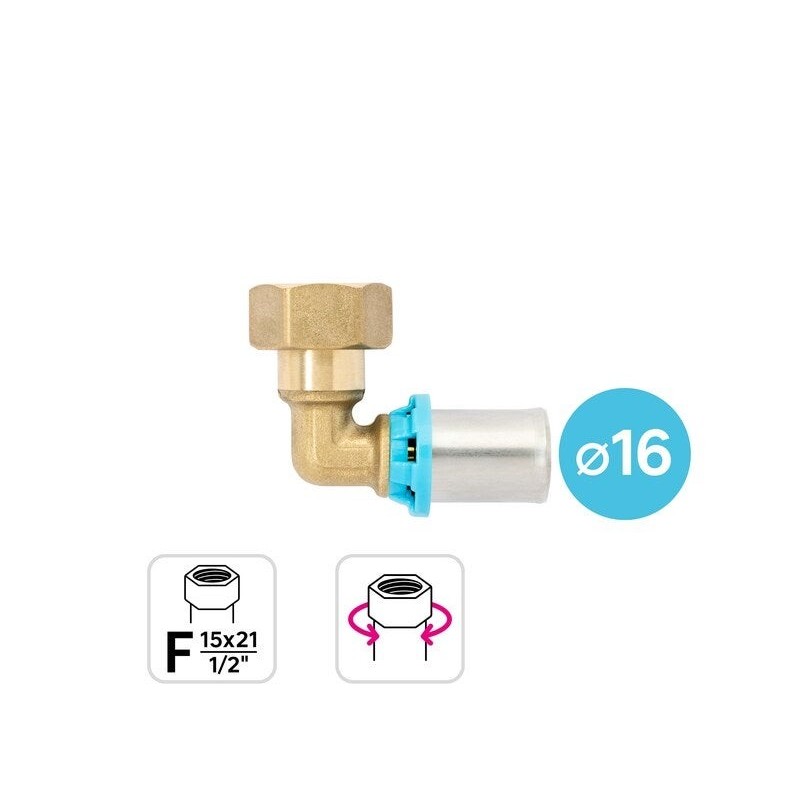 Coude écrou-libre à sertir multicouche diam. 16 F15x21 (1/2), EQUATION