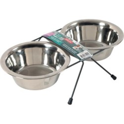 Support ecuelle chien avec 2 bols inox 0,7l