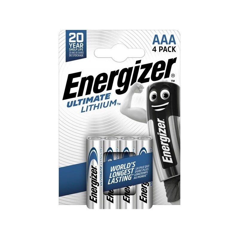 Lot de 4 piles lithium LR03 AAA, ENERGIZER, 1.5 V