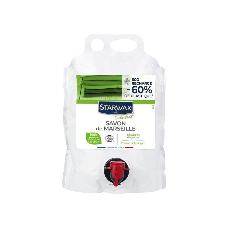 Savon de marseille liquide starwax soluvert ecodetergent recharge 3l