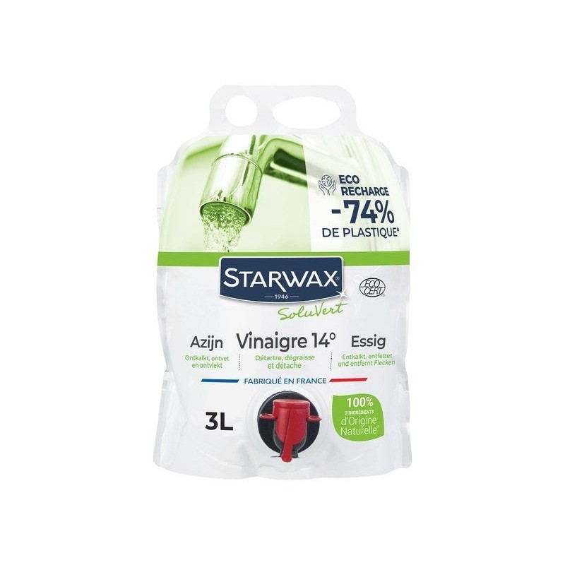 Vinaigre menager 14 degres starwax soluvert ecodetergent recharge 3l