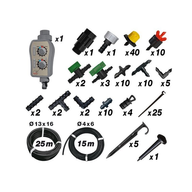 Kit d'arrosage goutte à goutte K4091 JARDIBRIC L.25 m Diam.13 mm