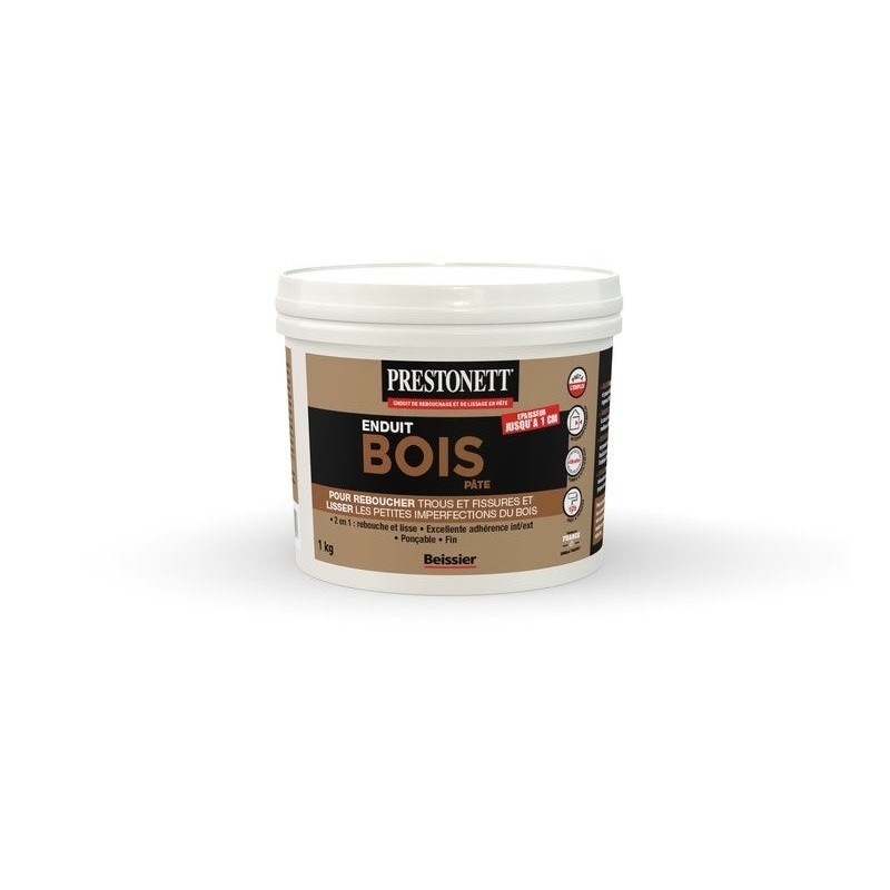 Enduit de rebouchage et lissage en pâte pour bois, PRESTONETT, 1 kg