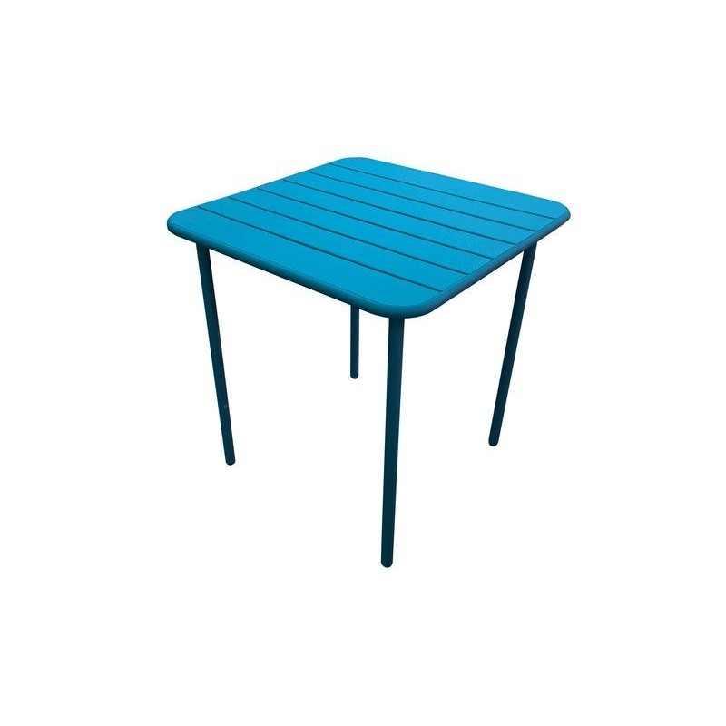 Table de jardin Café carrée bleu en acier 4 personnes