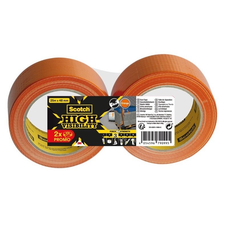 Lot de 2 adhésifs de réparation High visibility SCOTCH L.25 m x l.48 mm orange