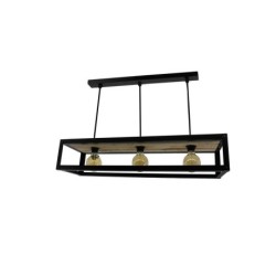 Suspension 3xE27 metal noir/bois naturel METROPOLIGHT Maxim 88 cm