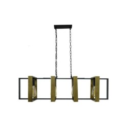 Suspension industrielle Wooli à 4 ampoules e27, C-CREATION, 60W diam. 90cm, métal noir et bois