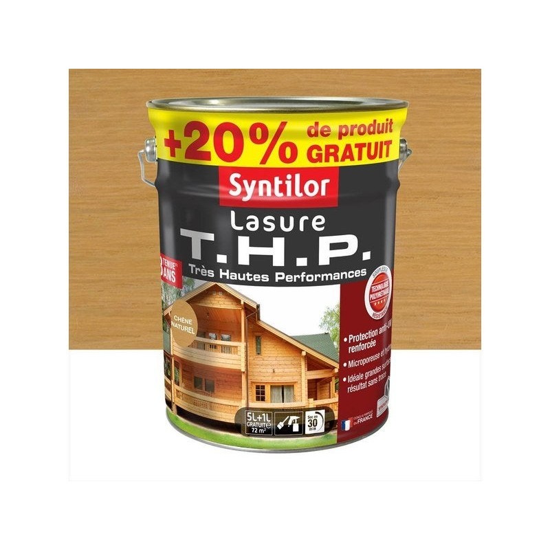 Lasure SYNTILOR Thp 8 ans chêne naturel satiné 5L+20% gratuit