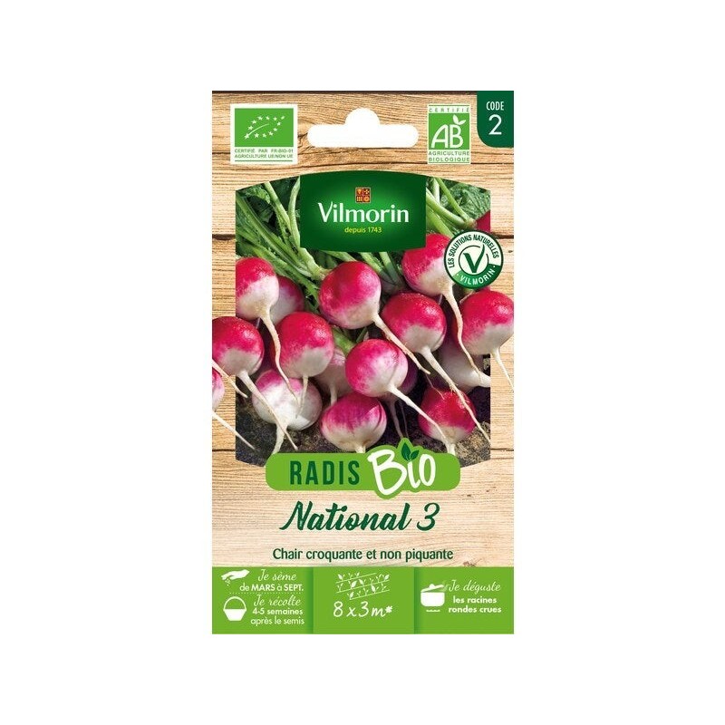 Graines de potager radis national 3 bio VILMORIN 12 g