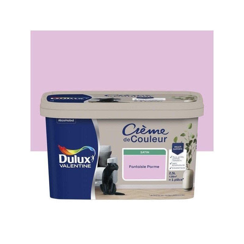 Peinture mur, Creme de couleur DULUX VALENTINE fantaisie parme satine 2.5 l