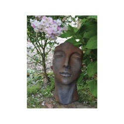 Visage de femme en pierre effet demi-rouille H.50 cm