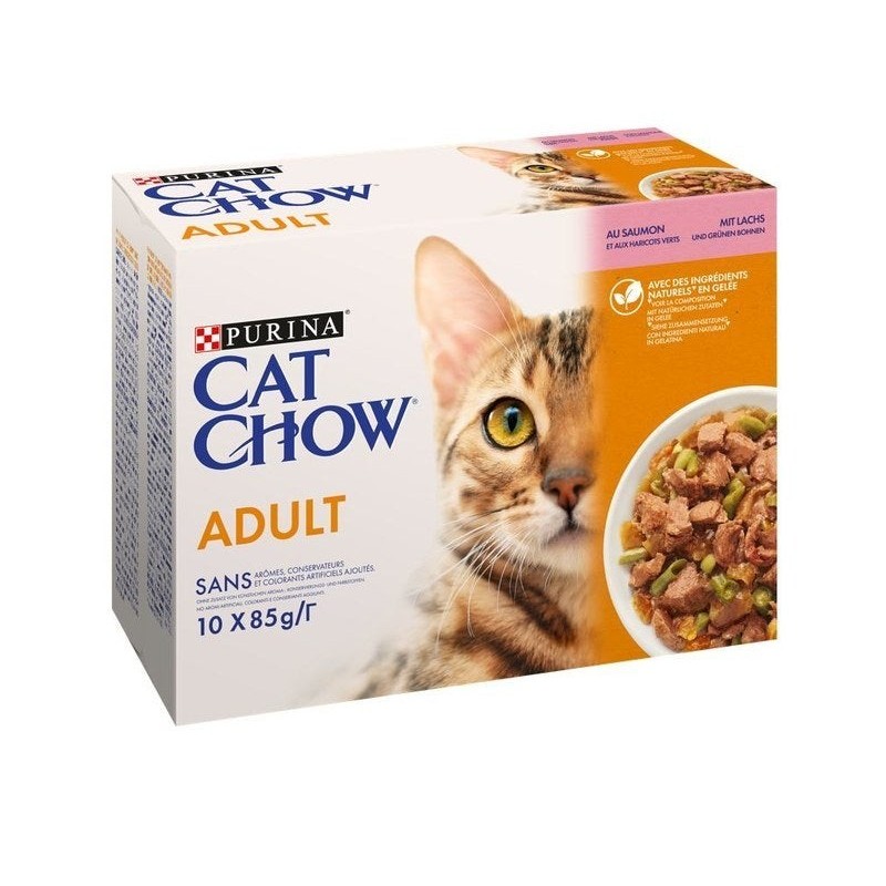 Patée pour chat adulte au saumon haricots Cat Chow, PURINA, 10 x 85 g