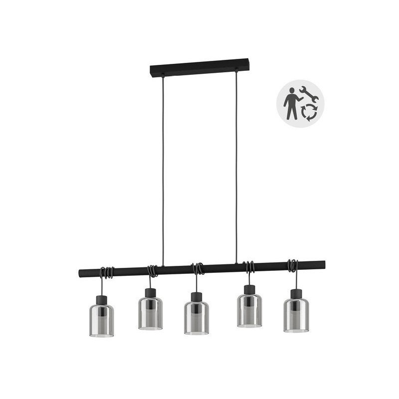 Suspension PARADOXE 5 x E27 verre fumé noir INSPIRE