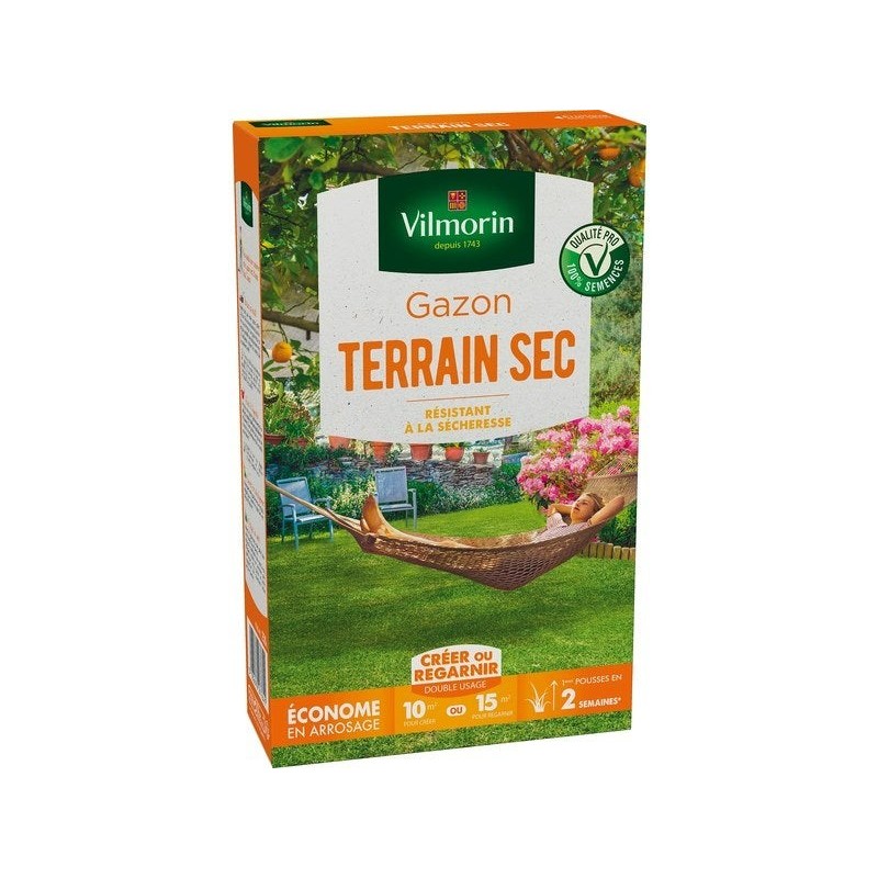 Gazon terrain sec,  VILMORIN, 250 g 10 m² ou 15 m²