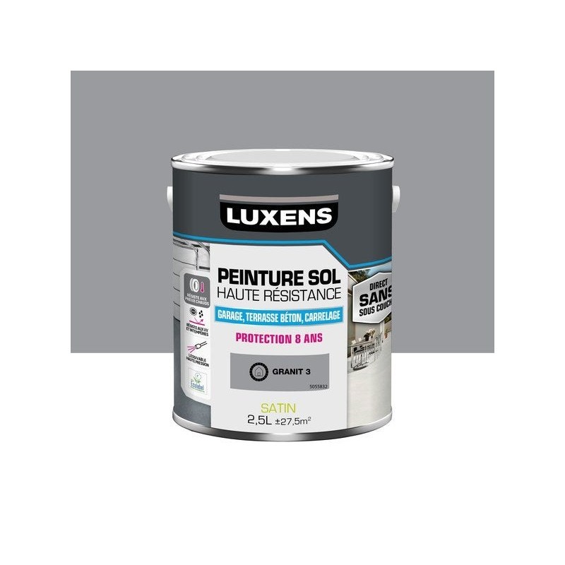 Peinture pour sol garage béton et carrelage haute resistance, LUXENS, 2.5 L granit 3 satiné