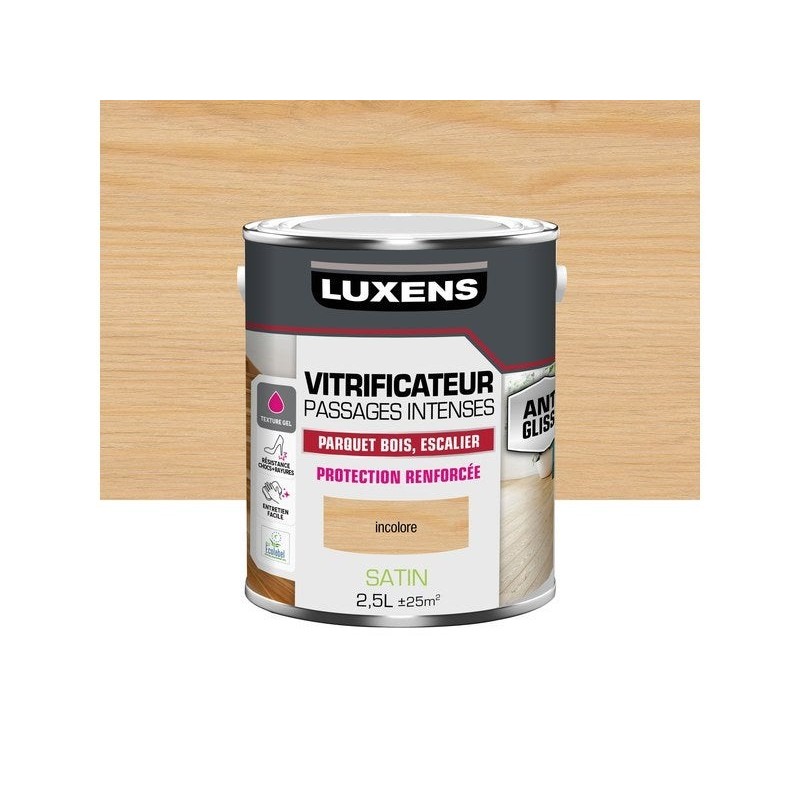 Vitrificateur pour parquet passages intenses, LUXENS, 2.5 L incolore satiné