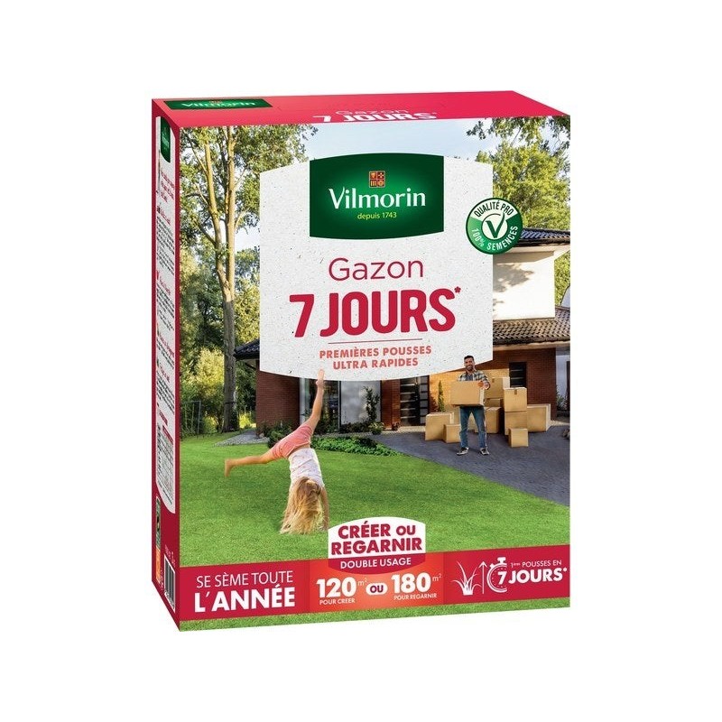 Gazon 7 jours, VILMORIN, 3 kg 120 m²