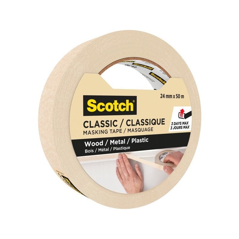 Ruban de masquage SCOTCH l.24 mm x L.50 m lignes droites