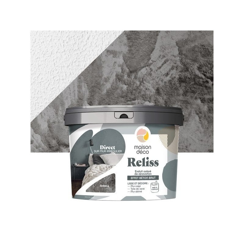 Enduit décoratif Reliss beton MAISON DECO, ardoise, 15kg