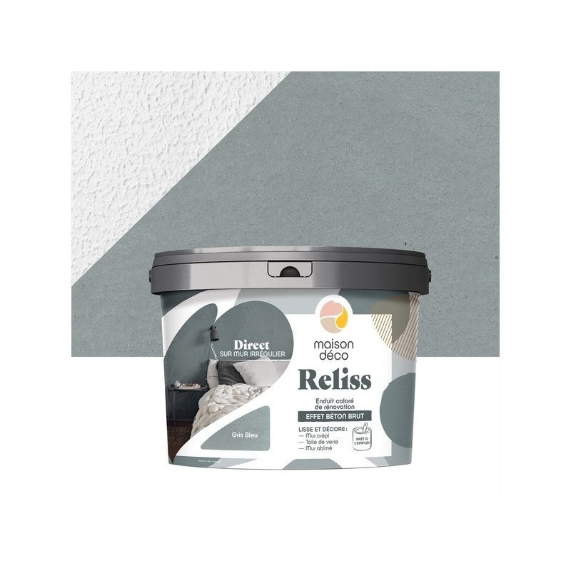 Enduit décoratif Reliss beton MAISON DECO, gris bleu, 15kg