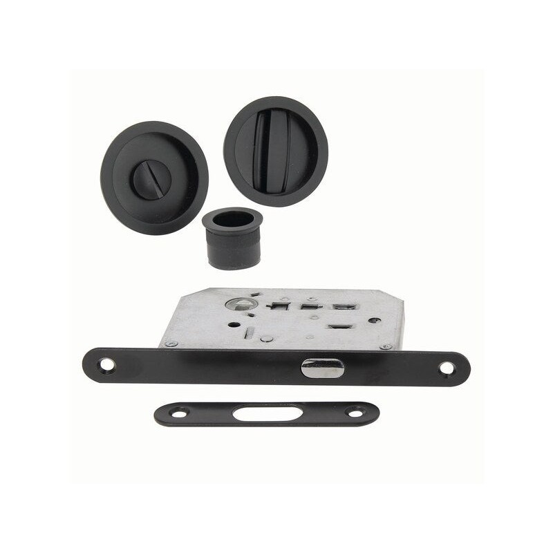 Kit de poignees porte coulissante rond zamak noir