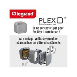 Interrupteur va-et-vient étanche lumineux prêt à poser, LEGRAND Plexo, gris