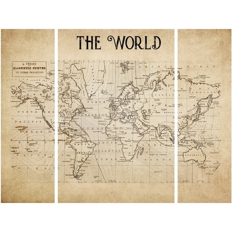 Toile imprimée Triptyque Map World ARTIS l.65 x H.97 cm