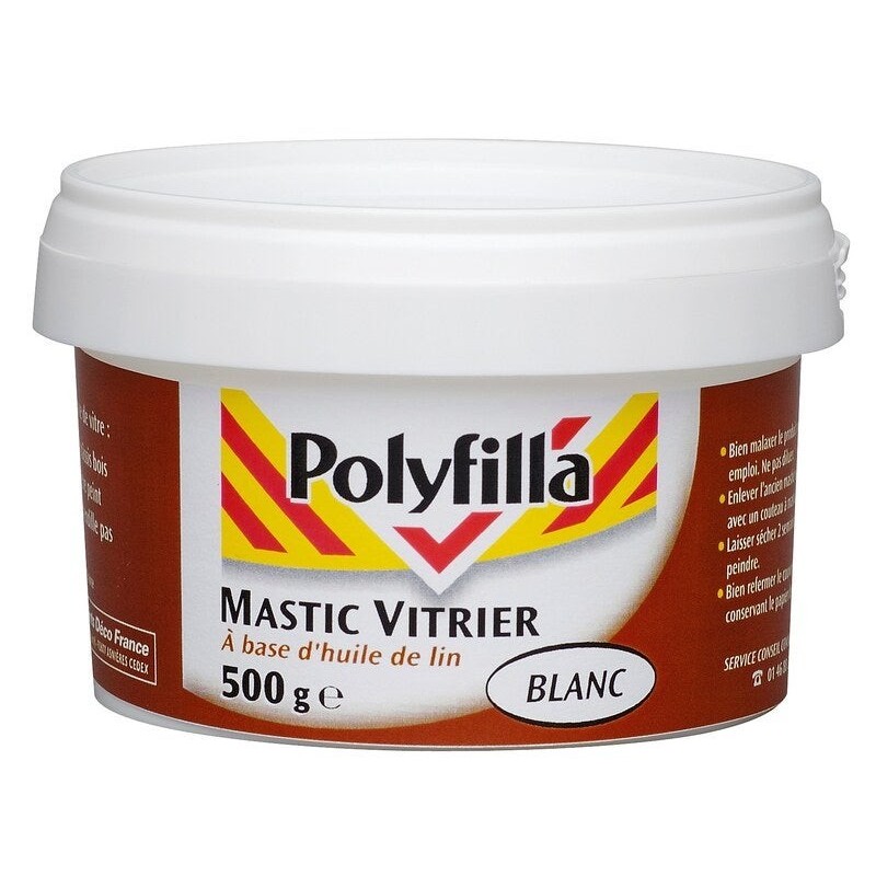 Mastic vitrier huile de lin blanc Polyfilla pot 500 g