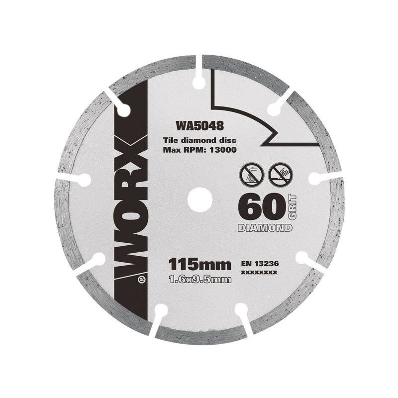 Disque diamant plein pour materiaux de construction WORX Wa5048, Diam.115x1.6 mm