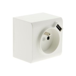 Prise avec terre et prise chargeur usb saillie, complet Besto, blanc