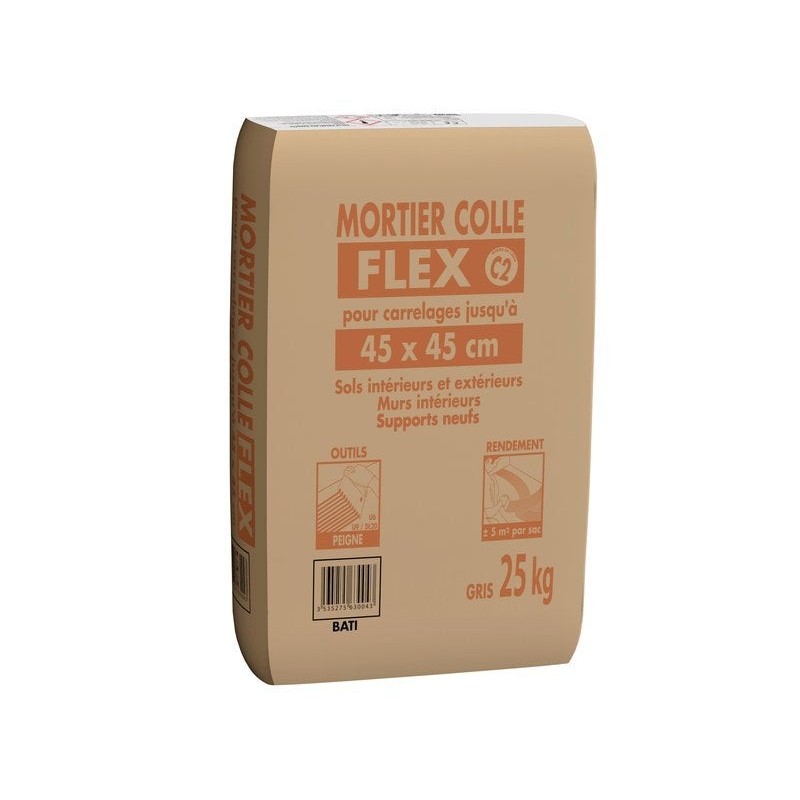 Mortier colle flex spécial céram pour carrelage jusqu'à 45 x 45 cm gris, 25 kg