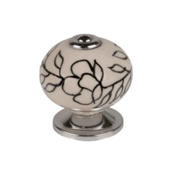 Bouton De Meuble Boule NoirBlanc Porcelaine H.38 X L.40 X P.40 Mm