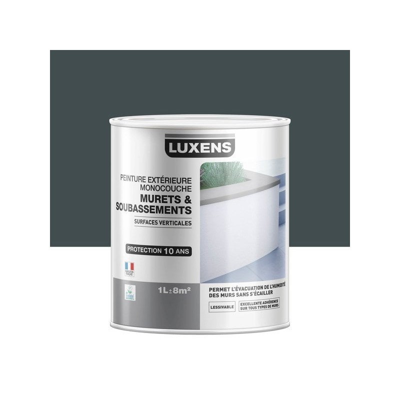 Peinture muret et soubassement Surfaces verticales LUXENS, gris 3 ral 7016, 1 l