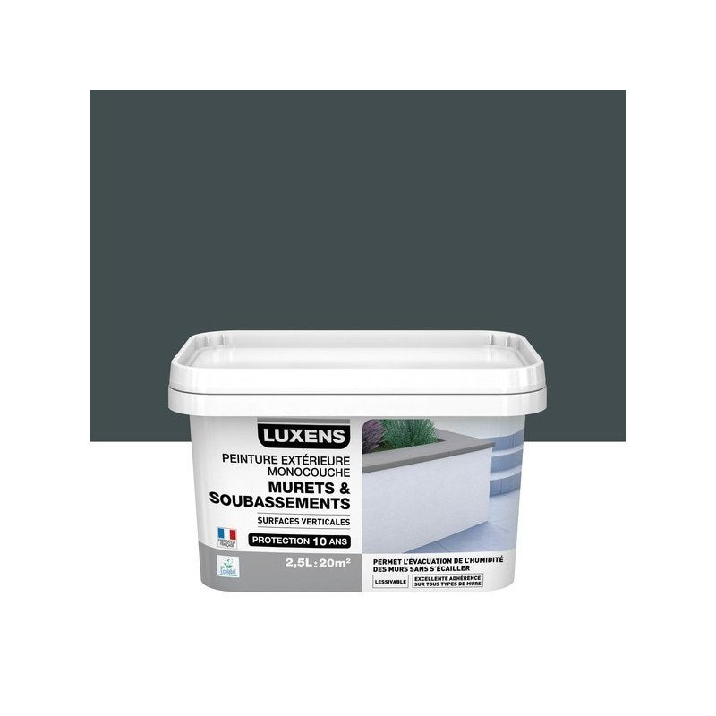 Peinture muret et soubassement LUXENS, gris 3 ral 7016, 2.5 L