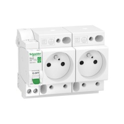 Combiné disjoncteur + 2 prises modulaires courbe C 1P+N 16A Resi9 XE, SCHNEIDER ELECTRIC