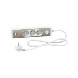 Multiprise filaire 3 prises + 2 usb 1.5m, SCHNEIDER ELECTRIC, blanc / bronze