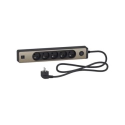 Multiprise filaire 5 prises + 2 usb 1.5m, SCHNEIDER ELECTRIC, noir / bronze