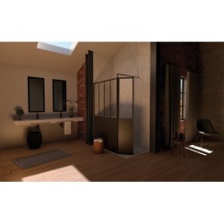 Paroi de douche a l'italienne fixe murale verre, l.120 cm, Ep.5 mm noir Artelo