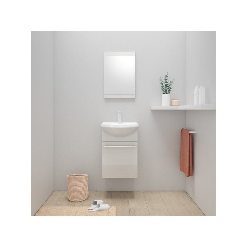 Lave main meuble sous vasque + vasque l.42 x H.60 x P.25 cm +miroir  blanc Aroa