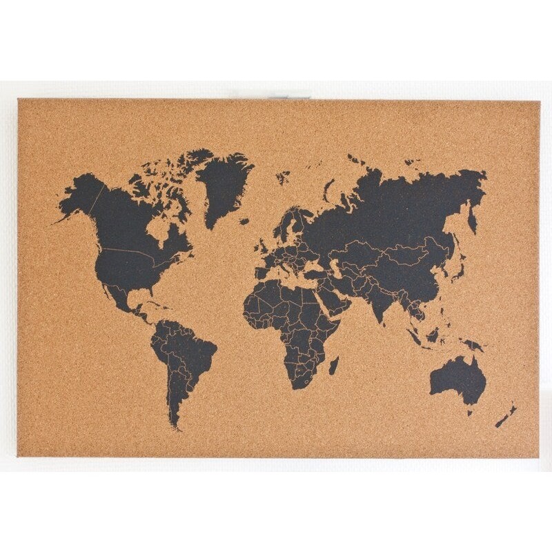 Tableau Mappemonde liege imprime marron, l.60 x H.40 cm