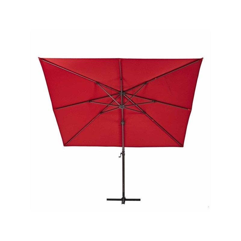 Parasol déporté NATERIAL Aura rouge carré, L.286 x l.286 cm