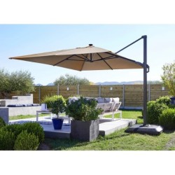 Parasol déporté NATERIAL Sonora led taupe rectangulaire, L.391 x l.282 cm