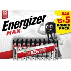 Lot de 15 + 5 piles alcaline AAA Max, 1.2 V, ENERGIZER