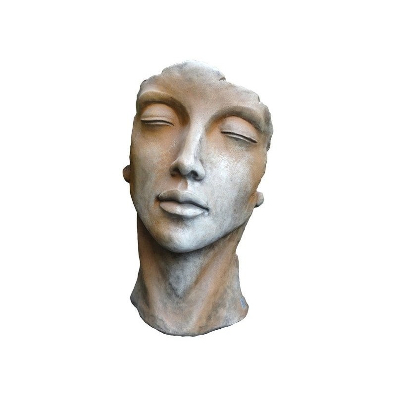 Visage pierre 1/2 rouille Femme, H.115 cm