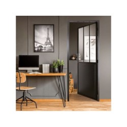 Bloc-porte atelier vitre Atelier, noir H.204 x l.73 cm, poussant droit