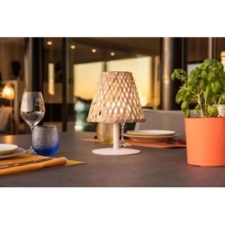 Lampe extérieure, Ibiza, 55 et 110 lumens, LUMISKY,  pied blanc abat jour bambou